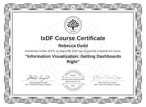 Information Visualization: Getting Dashboards Right certificate