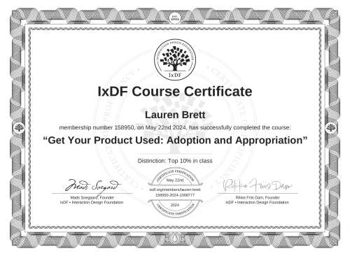 Get Your Product Used: Adoption and Appropriation certificate