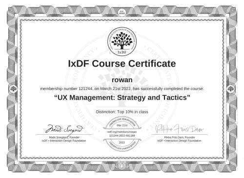 UX Management: Strategy and Tactics certificate