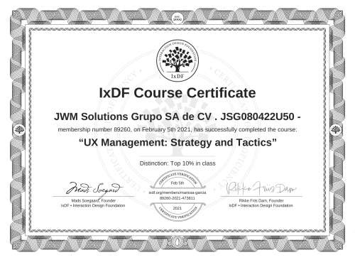 UX Management: Strategy and Tactics certificate
