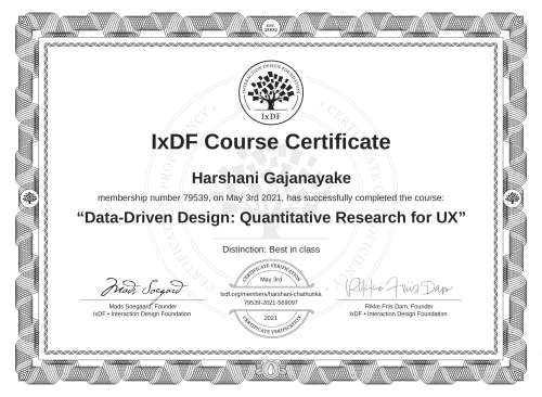 Data-Driven Design: Quantitative Research for UX certificate