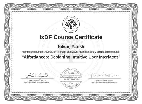 Affordances: Designing Intuitive User Interfaces certificate