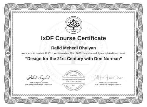 Design for the 21st Century with Don Norman certificate