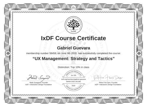 UX Management: Strategy and Tactics certificate