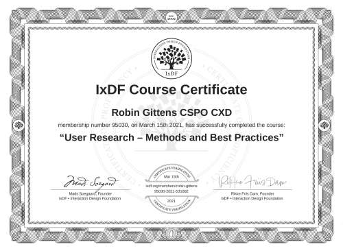 User Research – Methods and Best Practices certificate