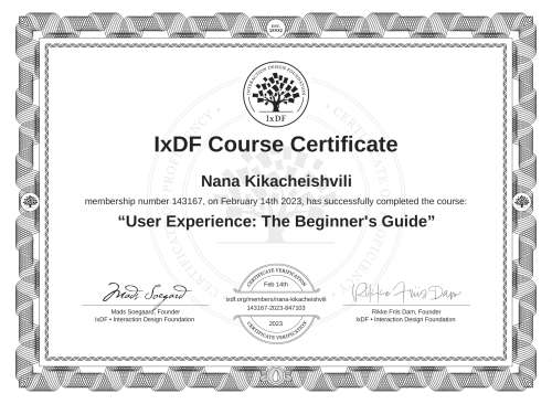 User Experience: The Beginner's Guide certificate
