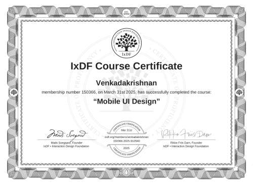 Mobile UI Design certificate