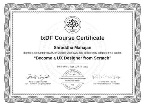 Become a UX Designer from Scratch certificate