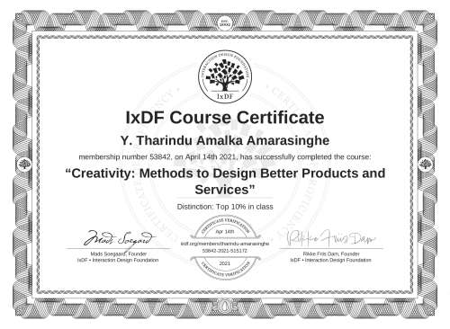 Creativity: Methods to Design Better Products and Services certificate