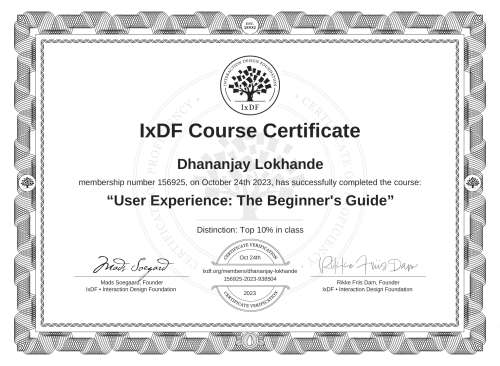 User Experience: The Beginner's Guide certificate