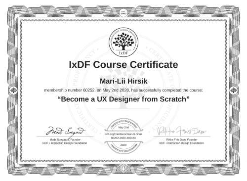Become a UX Designer from Scratch certificate