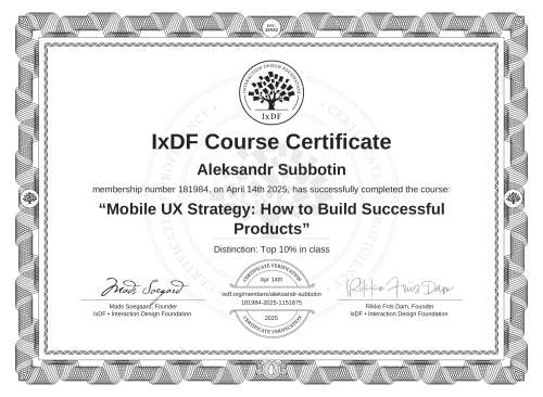 Mobile UX Strategy: How to Build Successful Products certificate