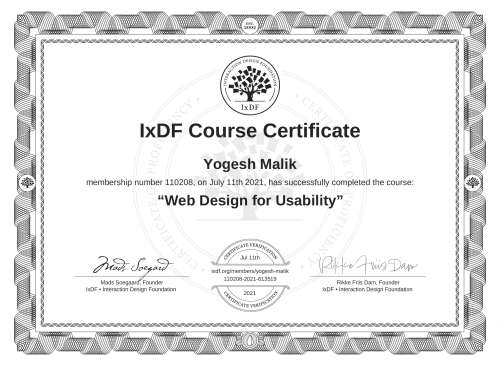 Web Design for Usability certificate