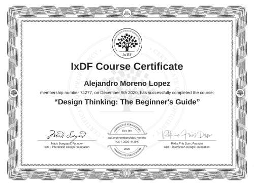 Design Thinking: The Beginner's Guide certificate