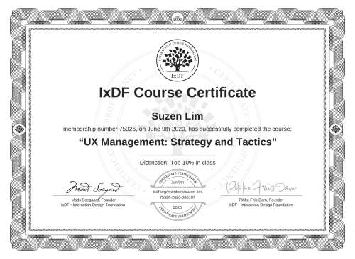 UX Management: Strategy and Tactics certificate