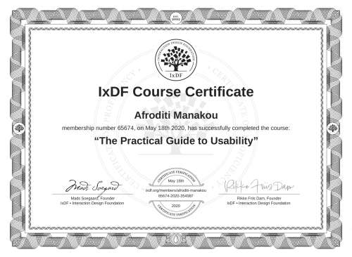 The Practical Guide to Usability certificate