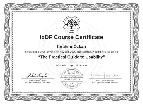 The Practical Guide to Usability certificate
