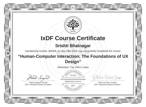 Human-Computer Interaction: The Foundations of UX Design certificate