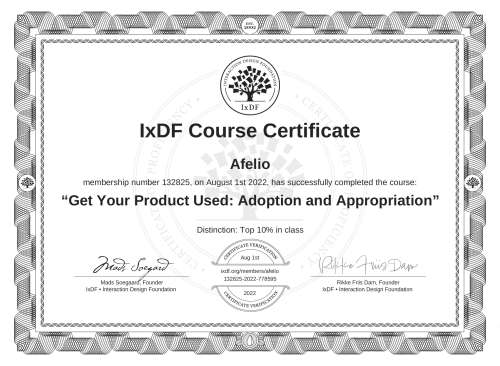 Get Your Product Used: Adoption and Appropriation certificate