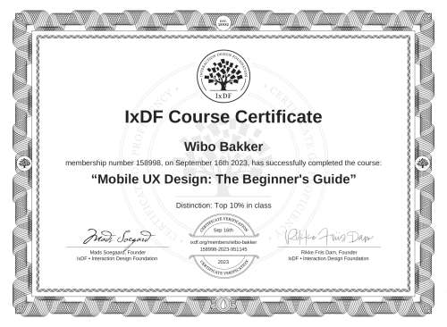 Mobile UX Design: The Beginner's Guide certificate