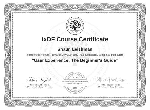 User Experience: The Beginner's Guide certificate