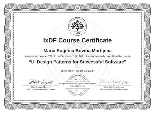 UI Design Patterns for Successful Software certificate