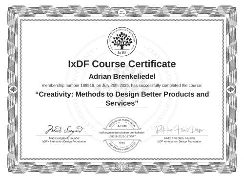 Creativity: Methods to Design Better Products and Services certificate