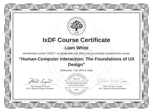 Human-Computer Interaction: The Foundations of UX Design certificate