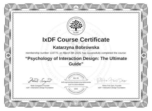 Psychology of Interaction Design: The Ultimate Guide certificate