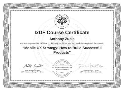 Mobile UX Strategy: How to Build Successful Products certificate