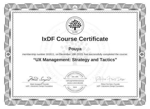 UX Management: Strategy and Tactics certificate