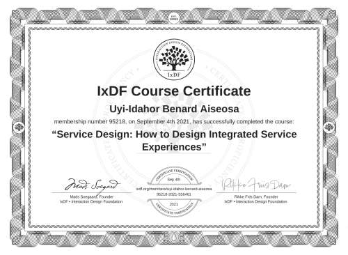 Service Design: How to Design Integrated Service Experiences certificate