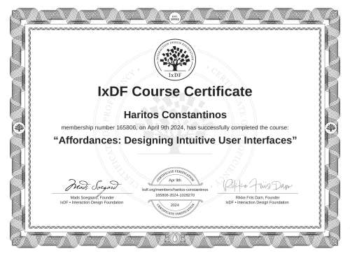 Affordances: Designing Intuitive User Interfaces certificate