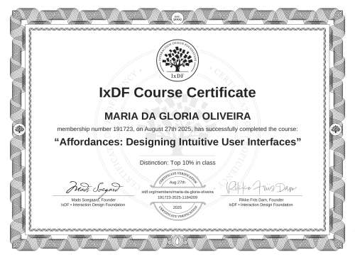 Affordances: Designing Intuitive User Interfaces certificate