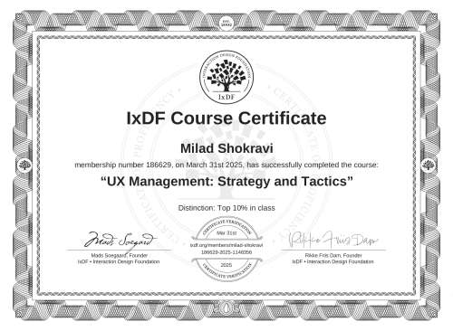 UX Management: Strategy and Tactics certificate