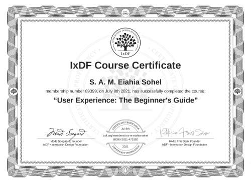 User Experience: The Beginner's Guide certificate
