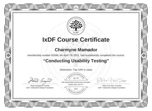Conducting Usability Testing certificate