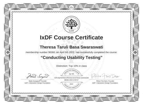 Conducting Usability Testing certificate