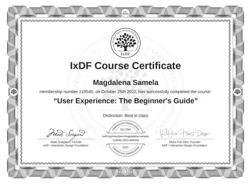 User Experience: The Beginner's Guide certificate