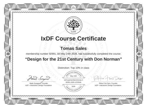Design for the 21st Century with Don Norman certificate