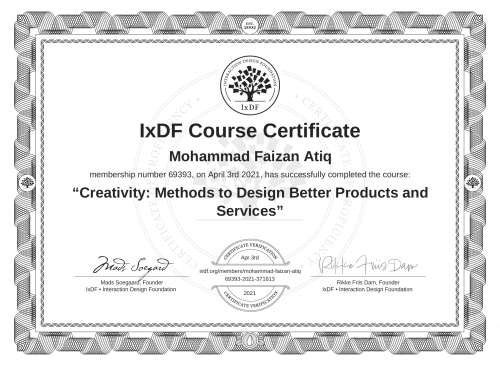 Creativity: Methods to Design Better Products and Services certificate