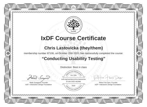 Conducting Usability Testing certificate