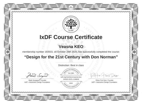 Design for the 21st Century with Don Norman certificate