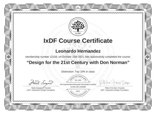 Design for the 21st Century with Don Norman certificate