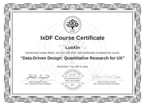 Data-Driven Design: Quantitative Research for UX certificate