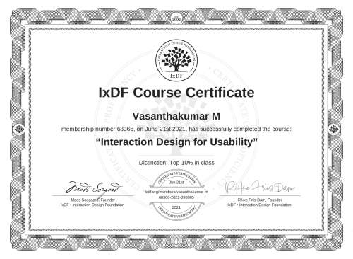 Interaction Design for Usability certificate