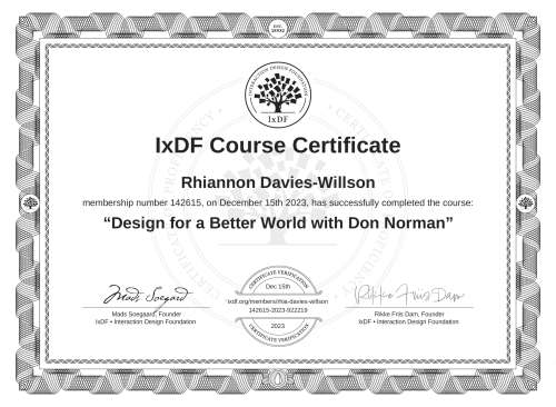 Design for a Better World with Don Norman certificate