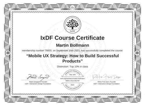 Mobile UX Strategy: How to Build Successful Products certificate