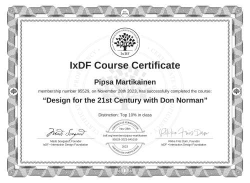 Design for the 21st Century with Don Norman certificate