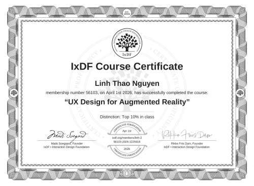 UX Design for Augmented Reality certificate